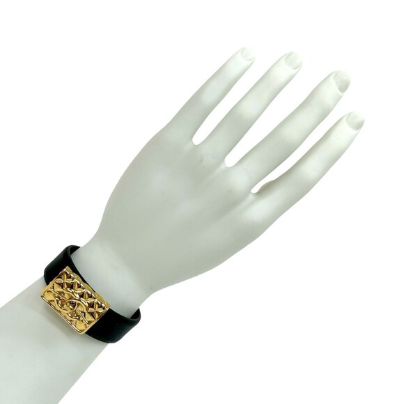 CHANEL Coco Mark Matelasse Bag Motif GP Leather Bangle Bracelet in Gold 32951